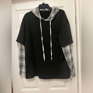 Plaid Layered Hoodie Top